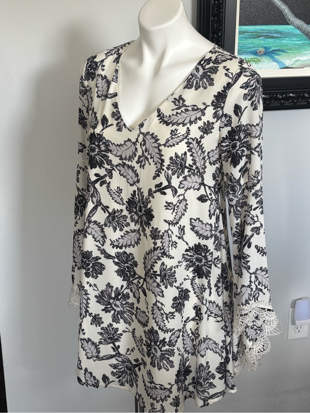 Astr Black and White Floral V-Neck Mini Dress